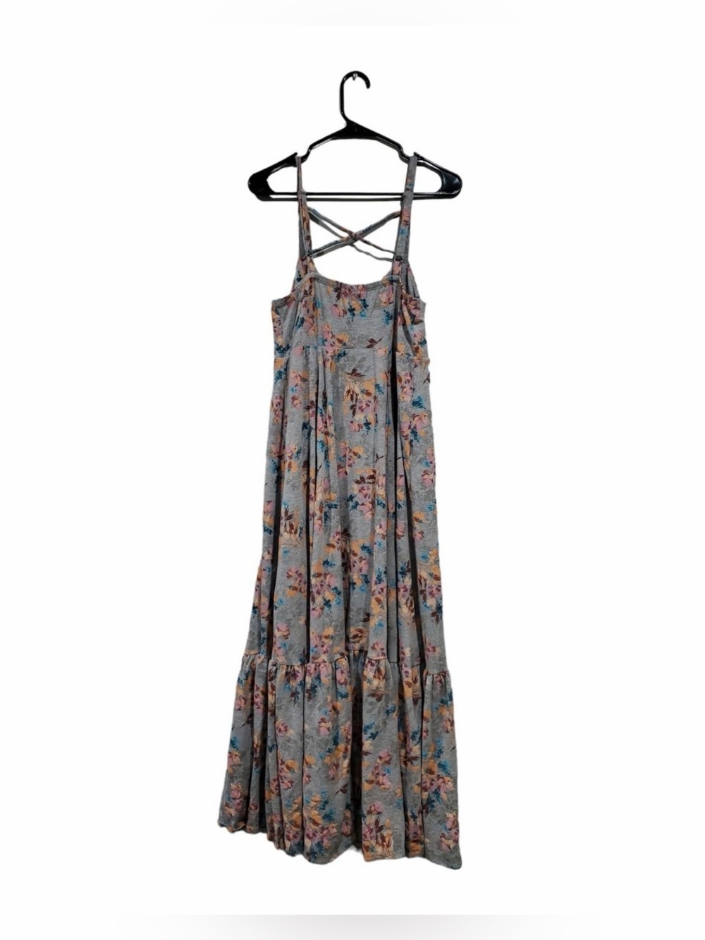 torrid ~ Strappy Dress ~ Heather Gray w/ Flowers ~ Jersey Material ~ Ruffle Tier - Picture 7 of 7